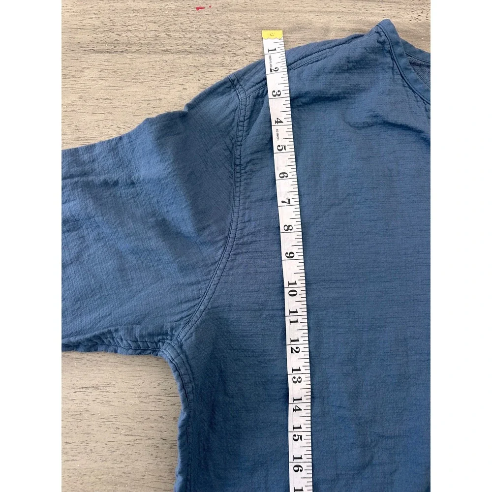 J.Crew Mens XL Blue‎ Cotton Gauze Henley Long Sleeve Shirt Textured Pocket XL